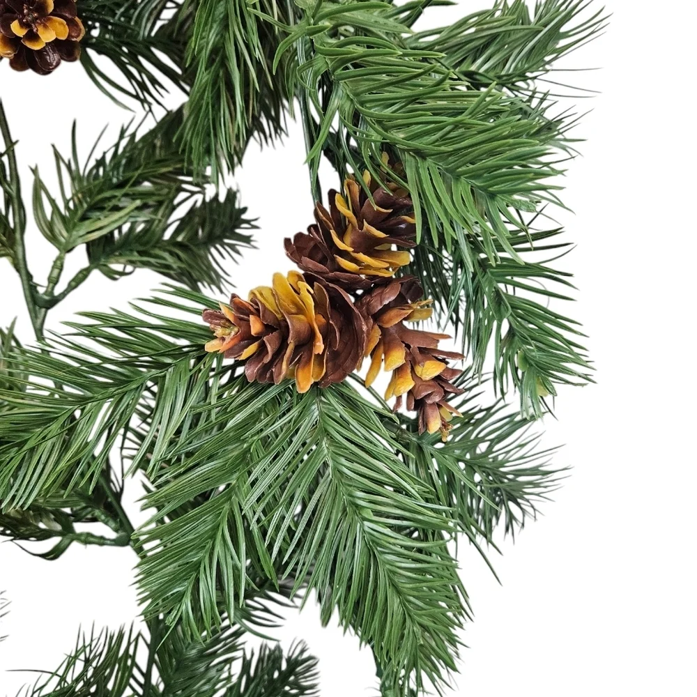 Realistic Real Touch Plastic Pine Needle‎ Garland with Pine Cones 6.5 Foot